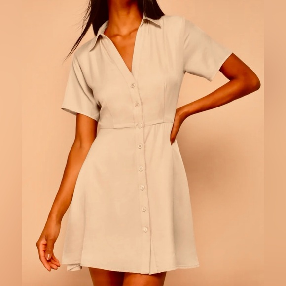 Lulus Pleasant Darling Button-Up Short Sleeve Collared Mini Casual Dress Large - Picture 1 of 13